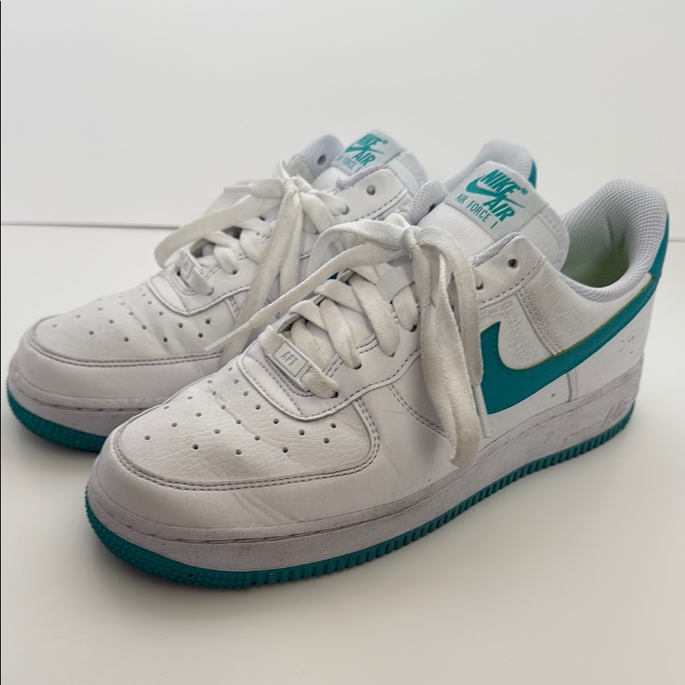Women’s Nike Air Force 1 White and Teal Shoes 8.5